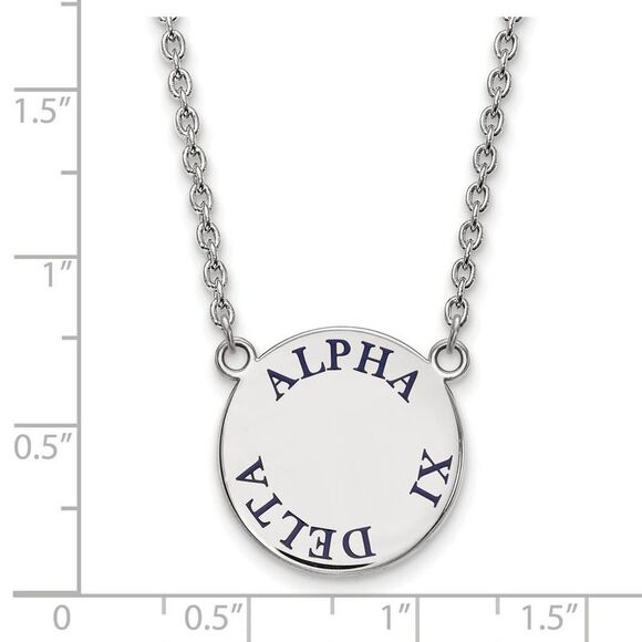 Sterling Silver Alpha Xi Delta Large Blue Enamel Necklace - Picture 2 of 4